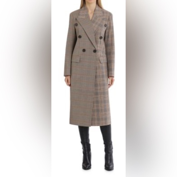 AVEC LES FILLES Sz XS Trench Coat Mixed Plaid Patternn Double Breasted Lined - Picture 2 of 14